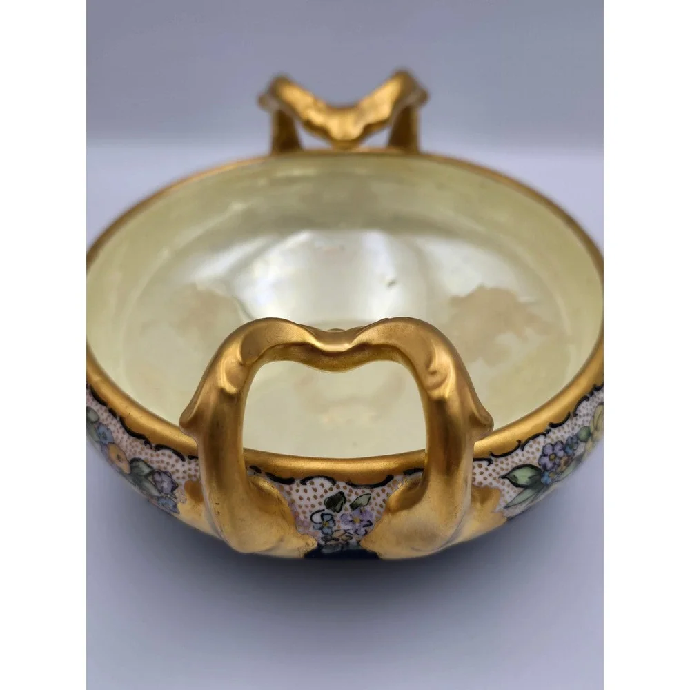 Bavaria Porcelain Floral Nut‎ Bowl Cobalt Blue Gold Gilded Vintage Excellent